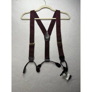 NWT Men's Wearhouse Elastic Suspenders Maroon Red Solid Leather Button Loop Tips